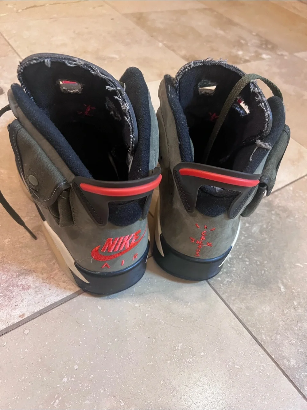 Jordan Olive Green and Black High-Top Sneakers with Red Accents